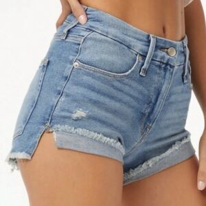 Good American Good Curve Denim Shorts 2/26 High Rise Raw Hem Festival Summer Y2K